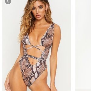 Brown snake cutout wrap around swimsuit